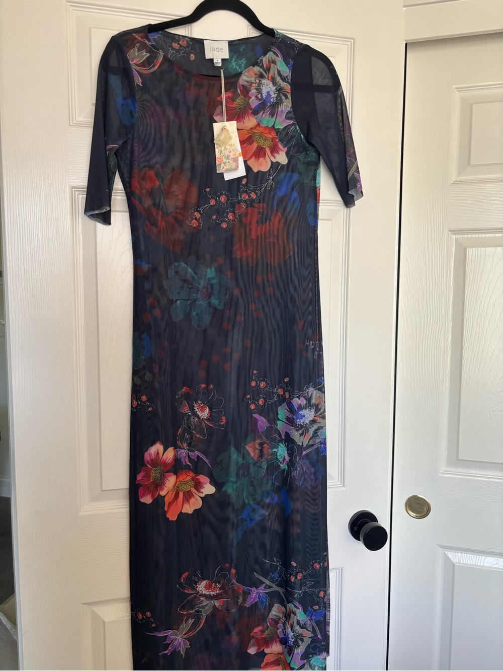 NWT Jade by Johnny Was Black Floral Mesh Maxi Dress